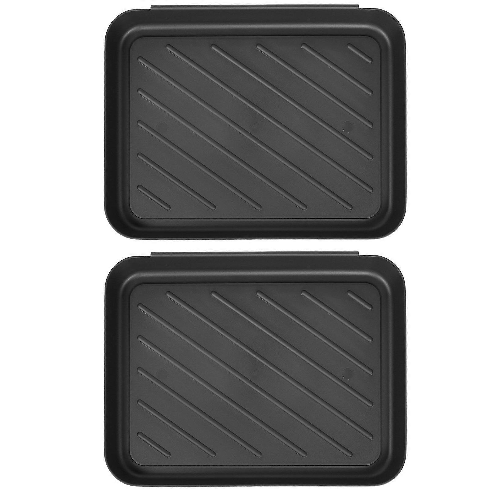 2Pcs Multi-Purpose Hallway Boots Tray For Dust Control And Organization Black Plastic