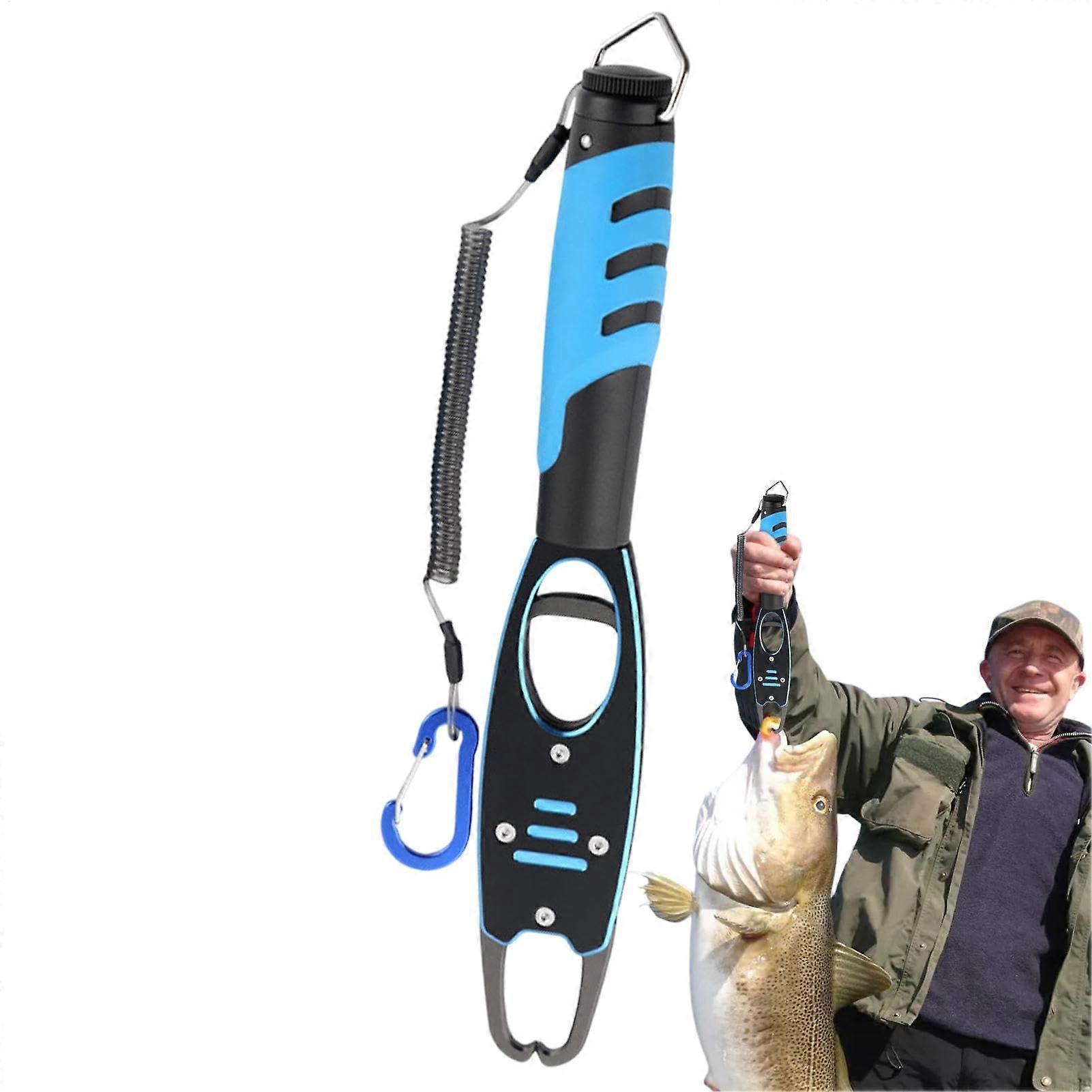 Fish grabber tool, fish holder, lockable fish gripper with scale, fishing hook remover