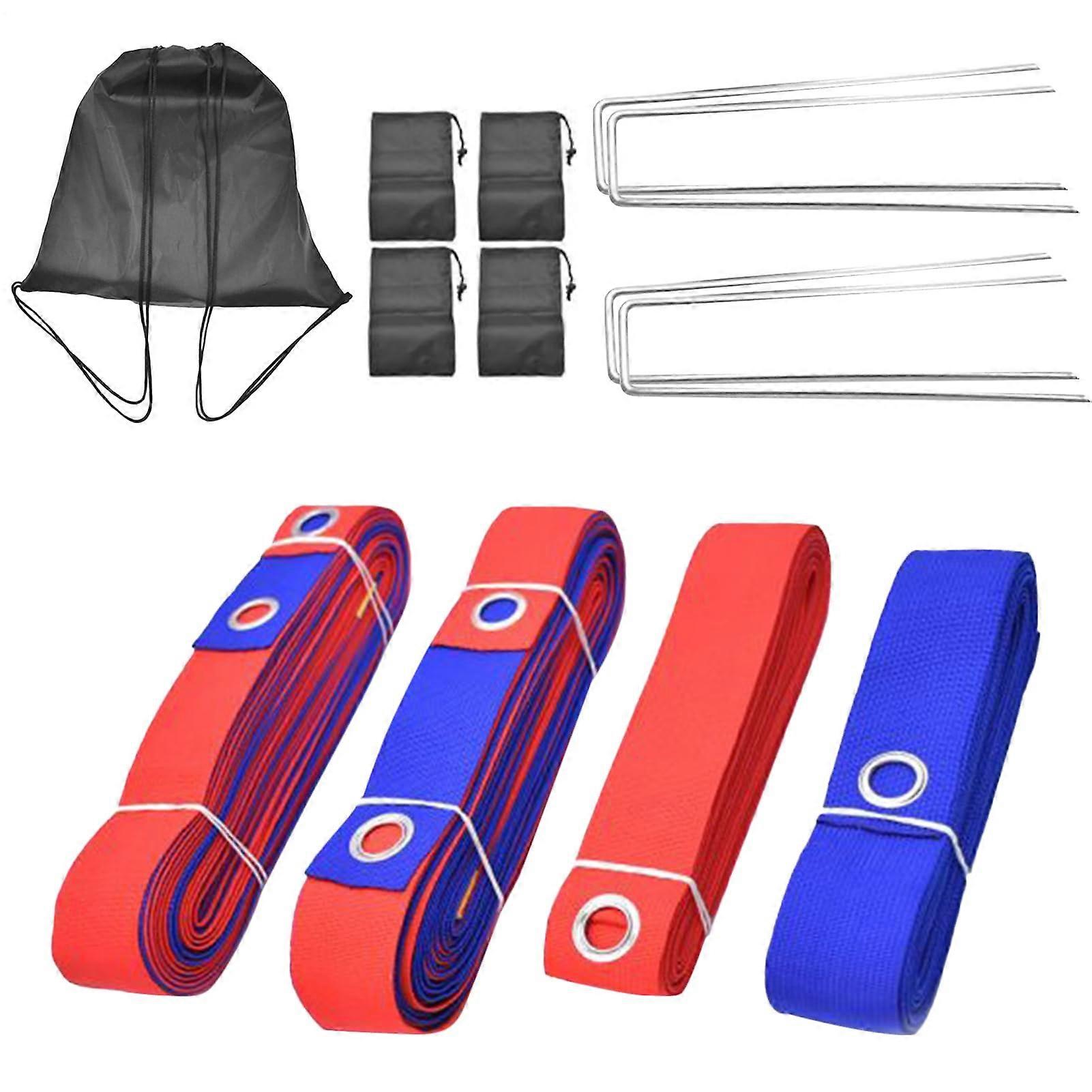 Beach volleyball lines Park volleyball marking, foldable sports equipment for park, training, garden, and outdoors, red and blue sandbags.