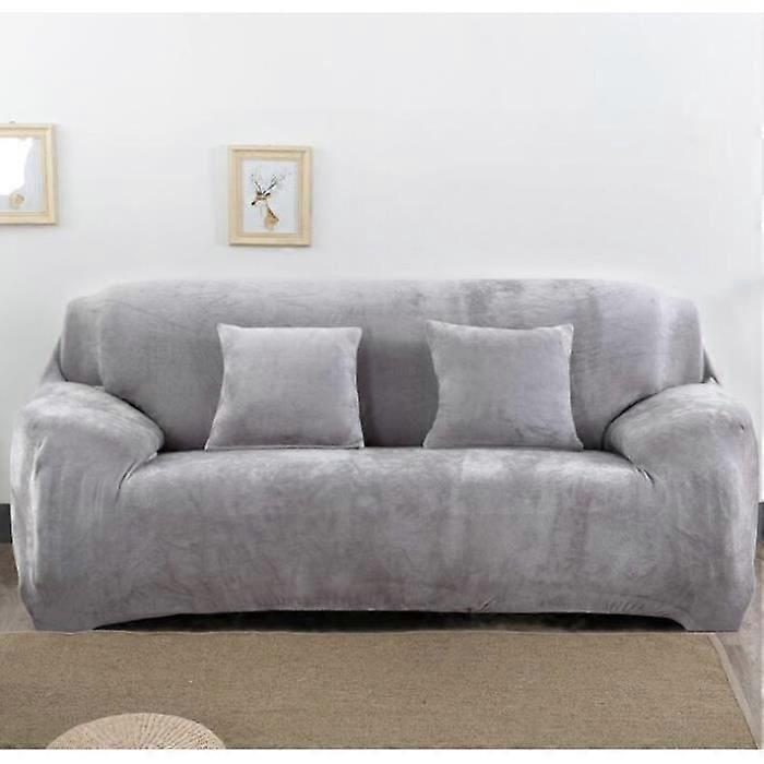 Velvet Sofa Cover 2 Seater 145-185cm Elastic Spandex Thick Sofa Cover Grey