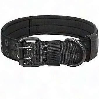 Military Nylon Dog Collar with Command Handle, Metal D-Ring Buckle, Scratch Resistant Black 67cm for Training