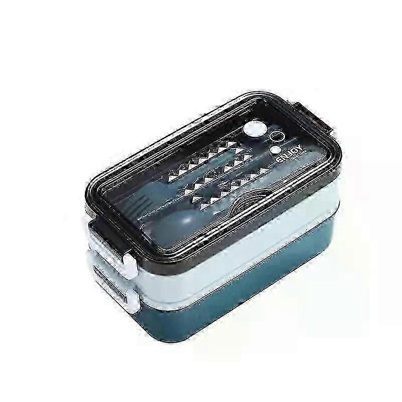 Double-Layer Portable Lunch Box with Compartments, Includes Fork, Chopsticks, and Spoon for Picnics