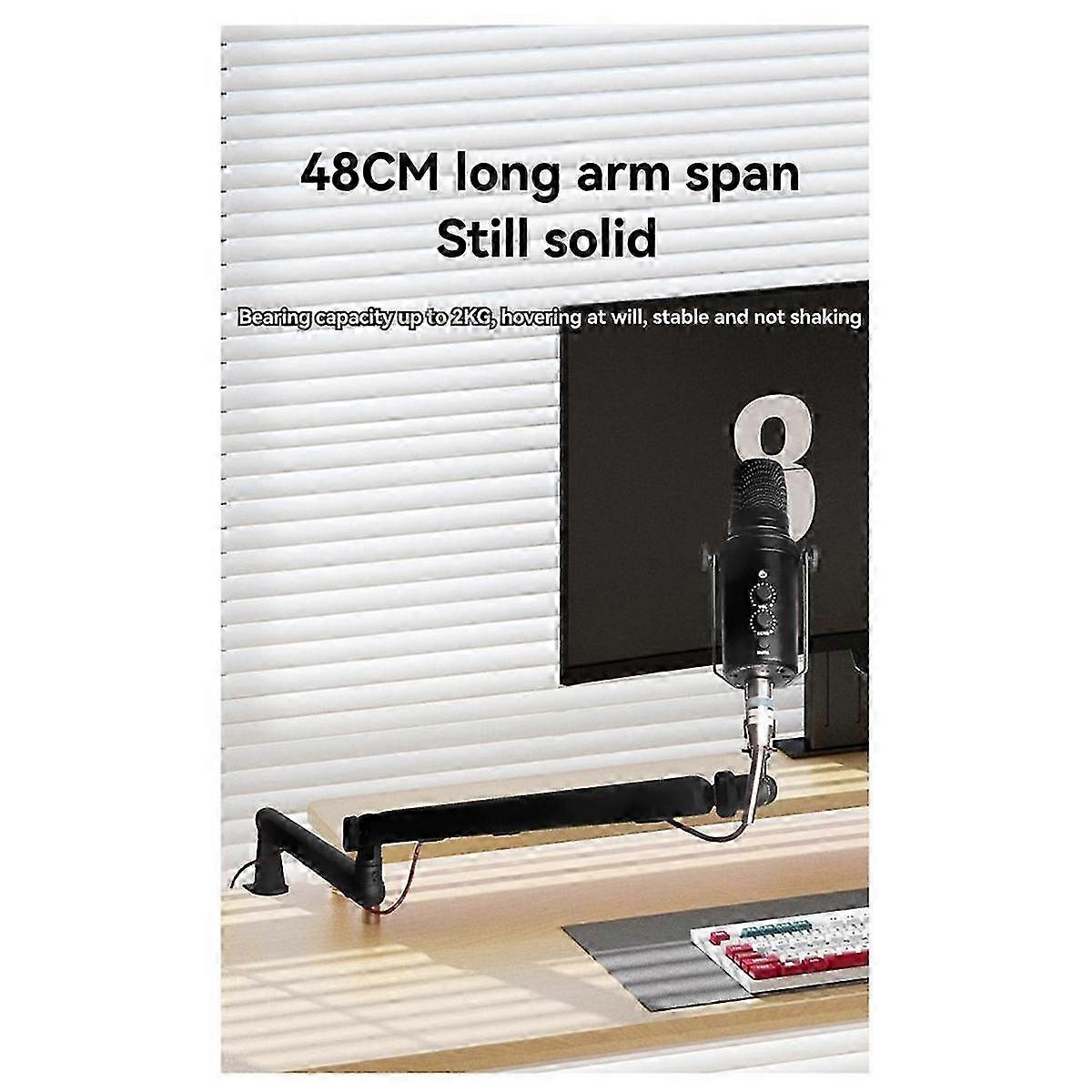 Microphone Bracket with 360° Adjustable Suspension Arm and Desktop-Mounted Adjustable Rod