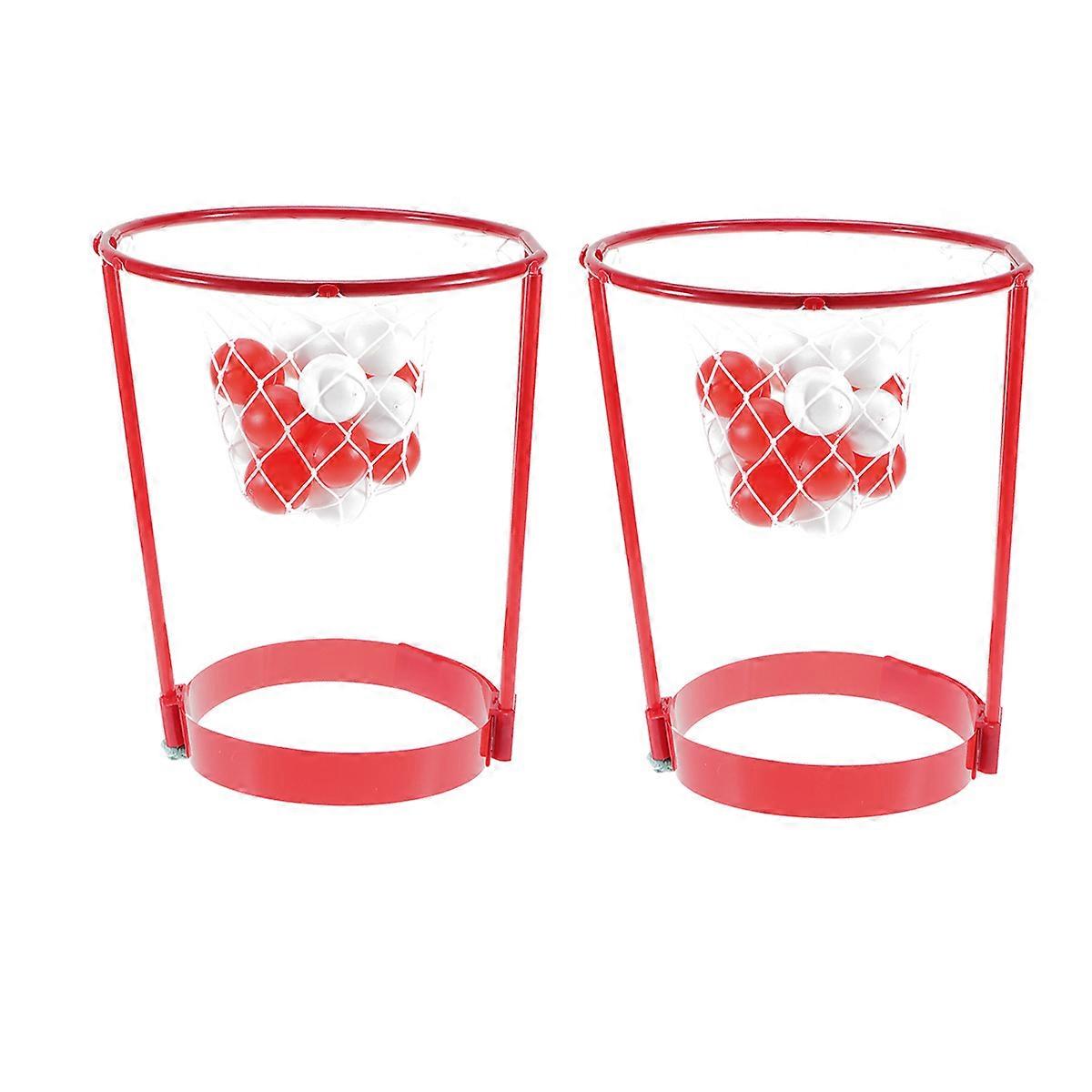 סט חישוק כדורסל מפלסטיק אדום עם כדורי חידוש לילדים המשחקים בפנים או בחוץ 2 יחידות