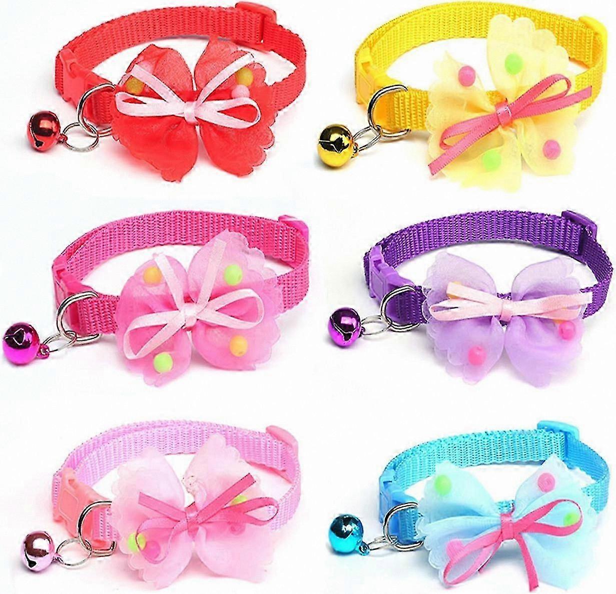 Adjustable Cat Collar Set with Bell and Bow Tie, Breakaway Safety Buckle, 6 Pack Cute Collars for Cats and Small Pets