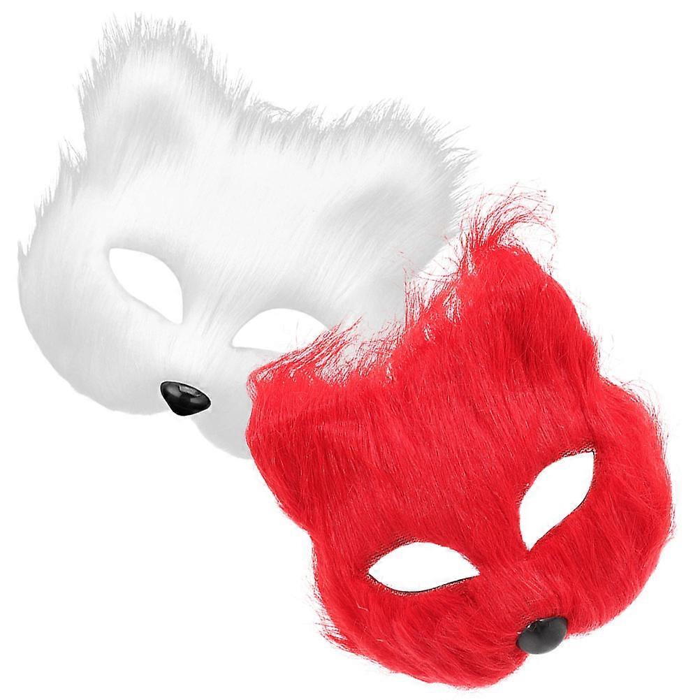 Fox Mask 2Set Half Face Cosplay Costume Accessory for Halloween Parties Assorted Color Furry Design