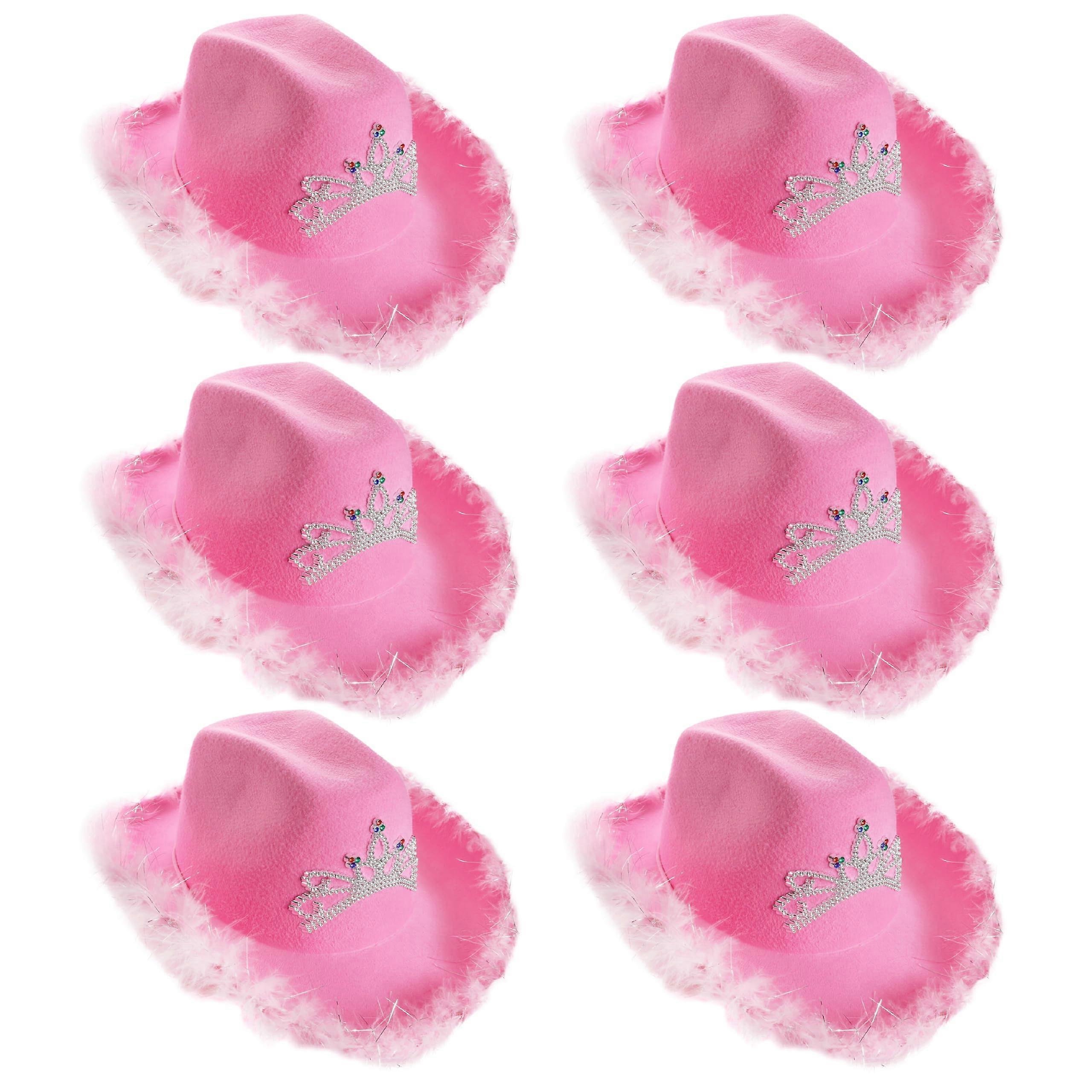 Pink Tiara Cowgirl Hats - Pack of 6 Adult Size Pink Hats with Tiara Decoration for Festivals and Fancy Dress Parties