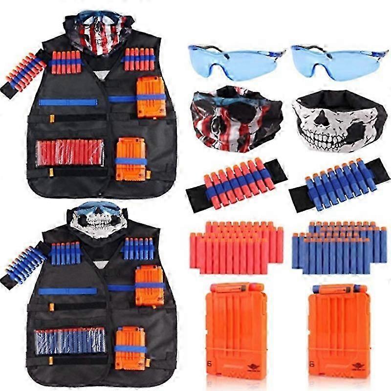 BX-009 Kids Tactical Vest Kit for Nerf Blaster Game with Refill Darts, Reload Clips, Face Mask, Wris