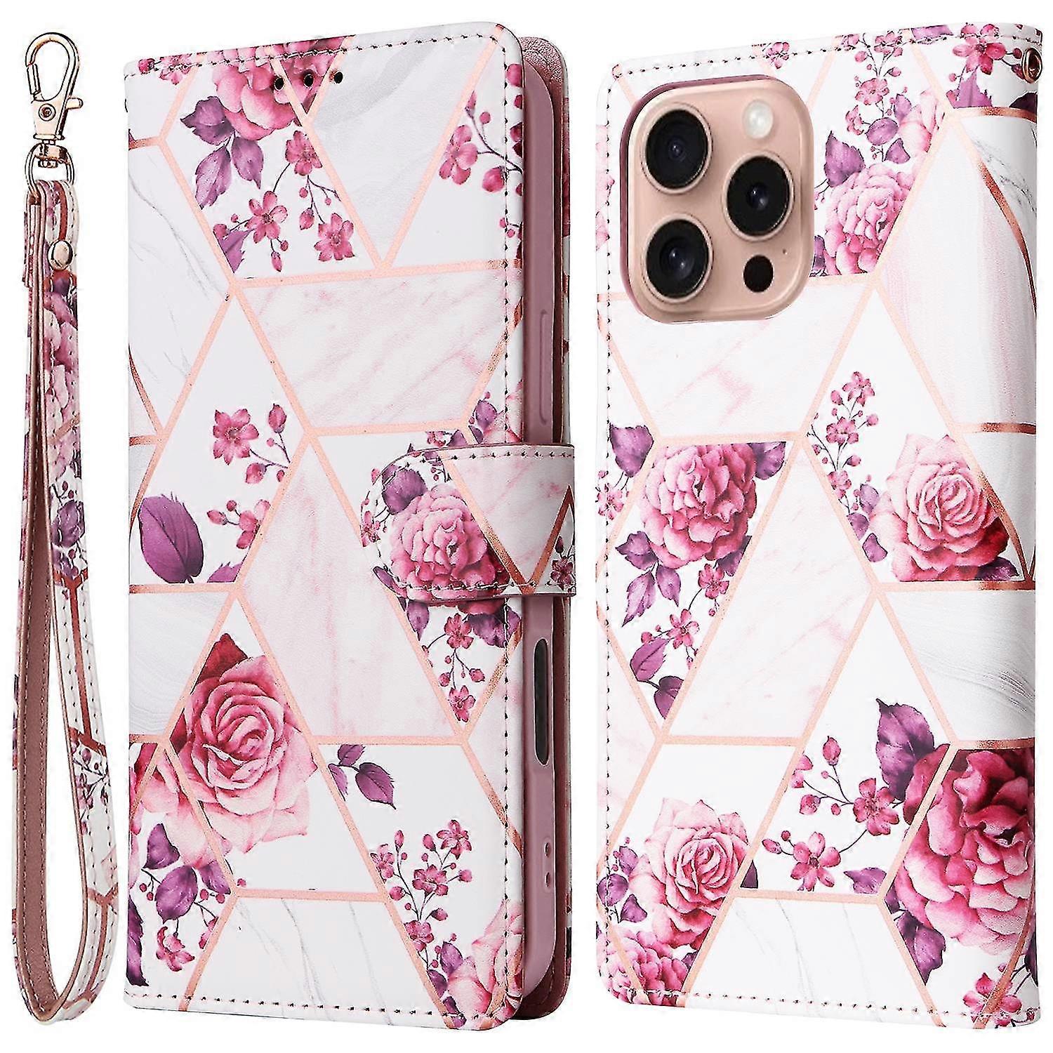 For iPhone 16 Pro Case Lacquered Leather Phone Shell Marble Pattern Design