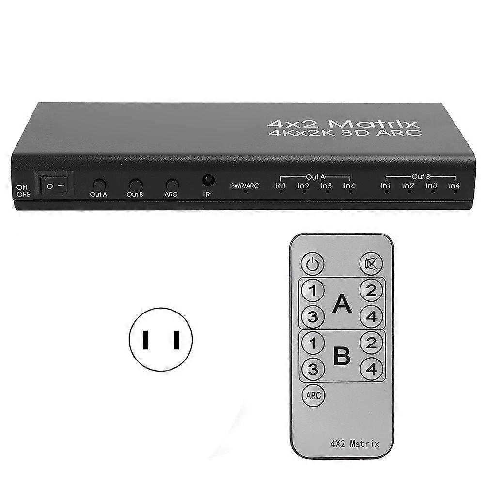 4x2 HDMI Matrix Switcher with o Output and Remote - Supports ARC, Optical, Coaxial