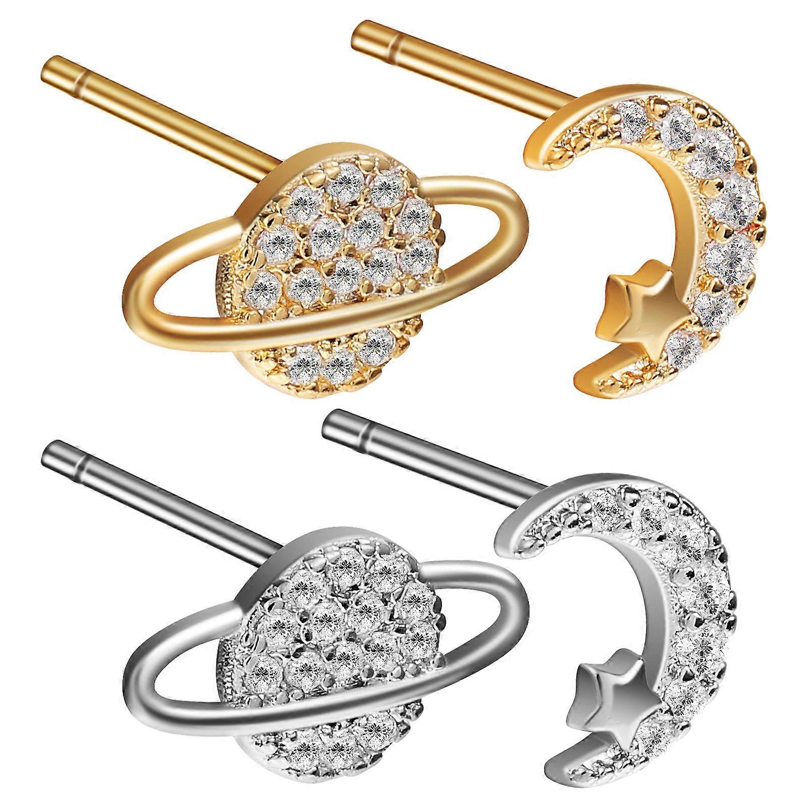 Moon Earrings Studs for Decoration 10Pairs of Asymmetrical Planet and Star Earrings