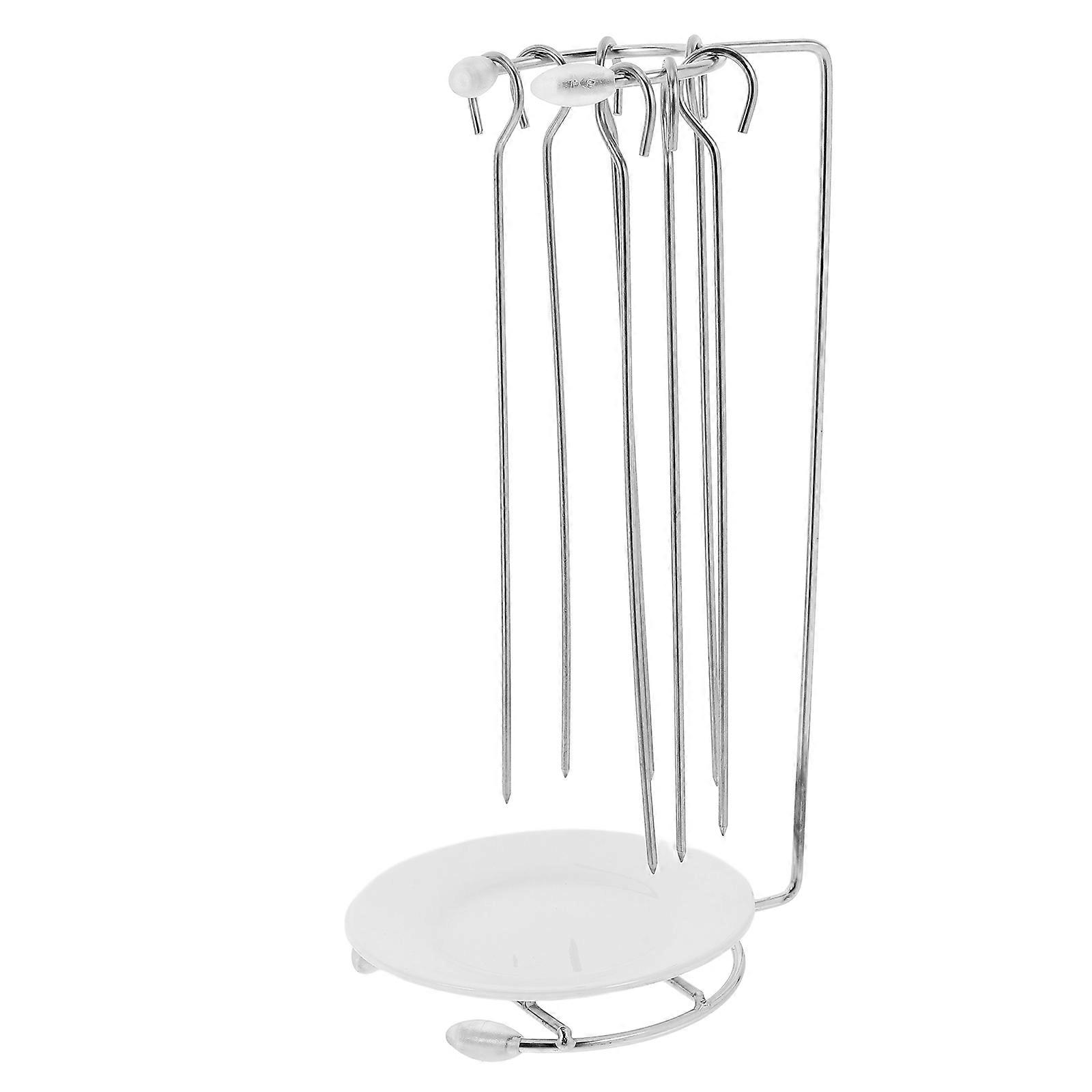 Bbq Skewer Rack Kebab Hanger for Grill Use 1Set Silver
