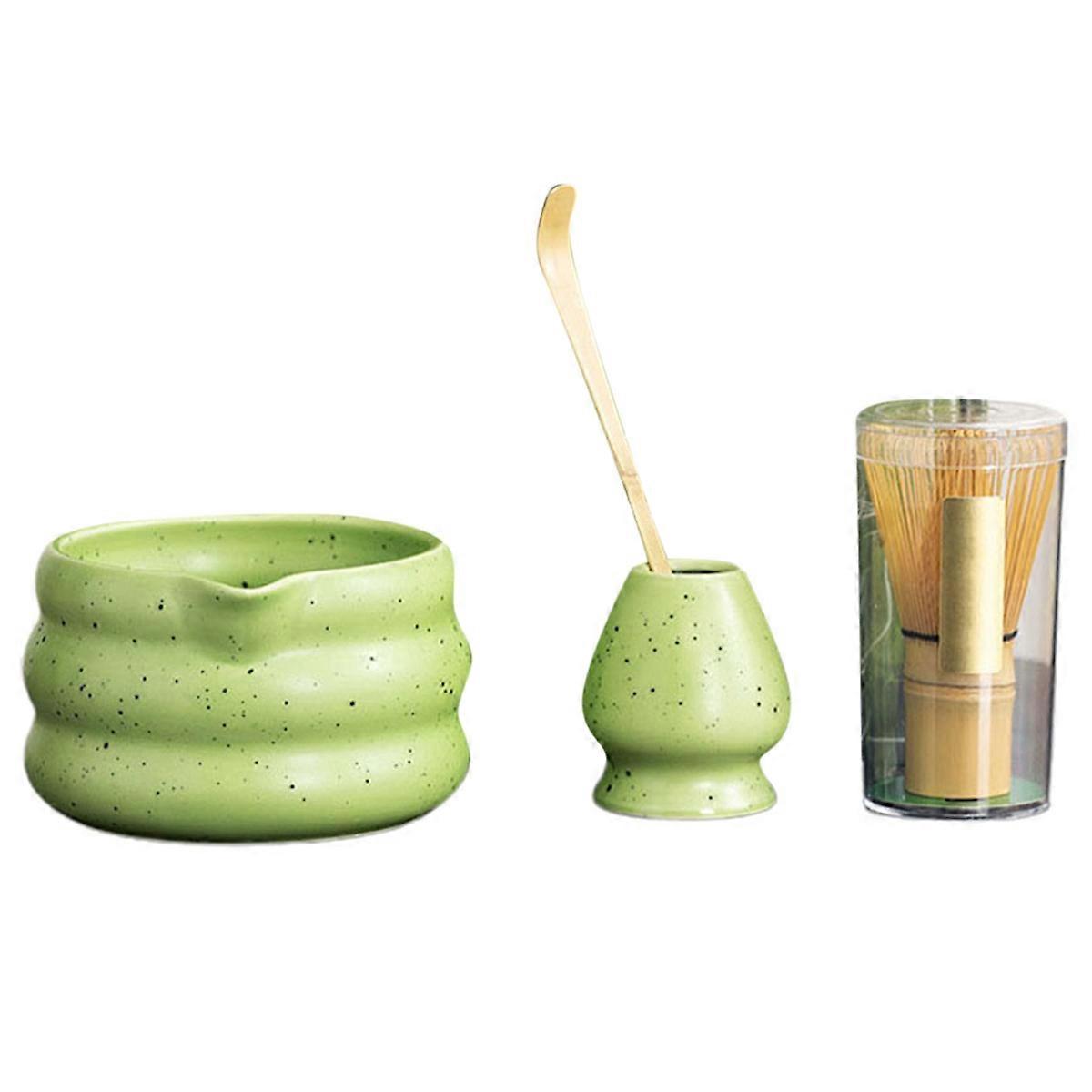 4/Pcs Japanese Matcha Set Matcha Bowl with Mouth Song Tea Tip Tool Matcha Whisker Stand Green