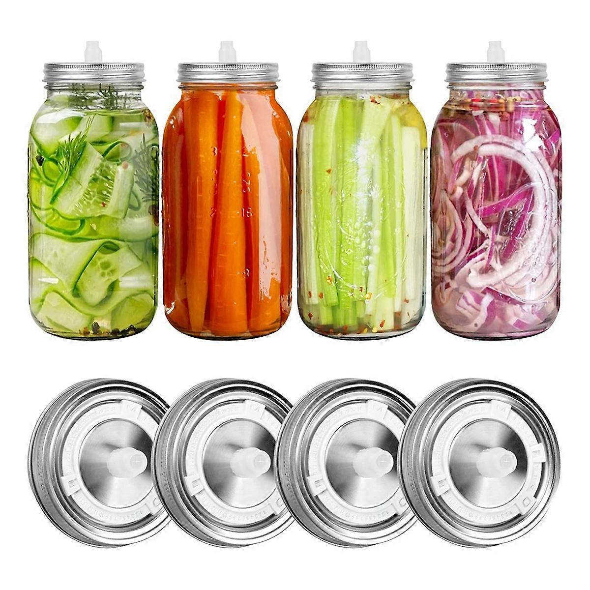 Fermentation Lids for Wide Mouth Jars, 4 Stainless Steel Lids with Date Tracking, Fermentation Kit