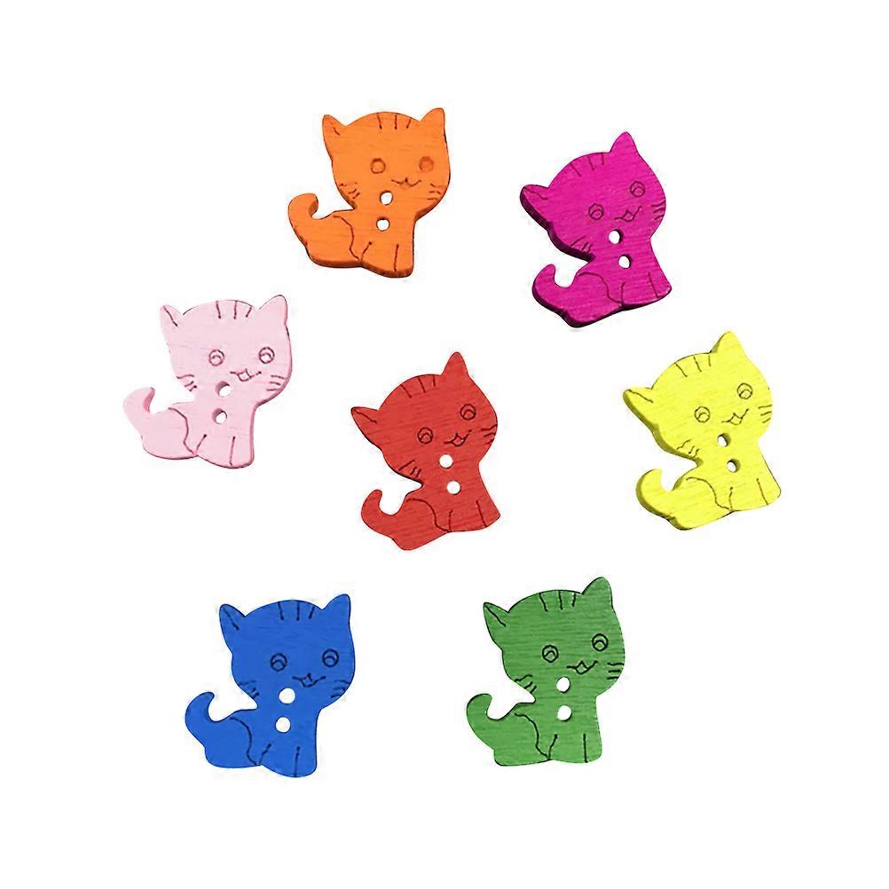 Buttons for Sewing Wooden Cat Pattern for DIY 200Pcs Assorted
