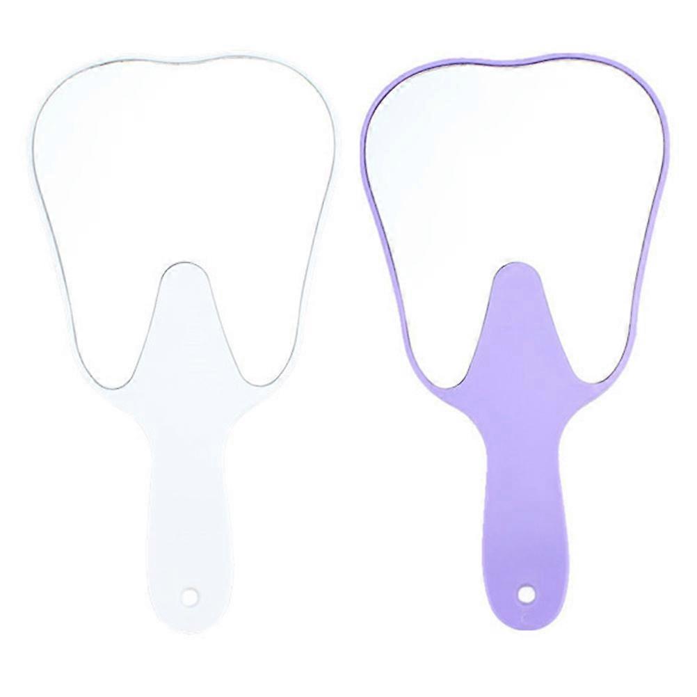 Compact Design Handheld Mirror 2Pcs Ideal For Outdoor Makeup Tooth Shape Clear Reflection
