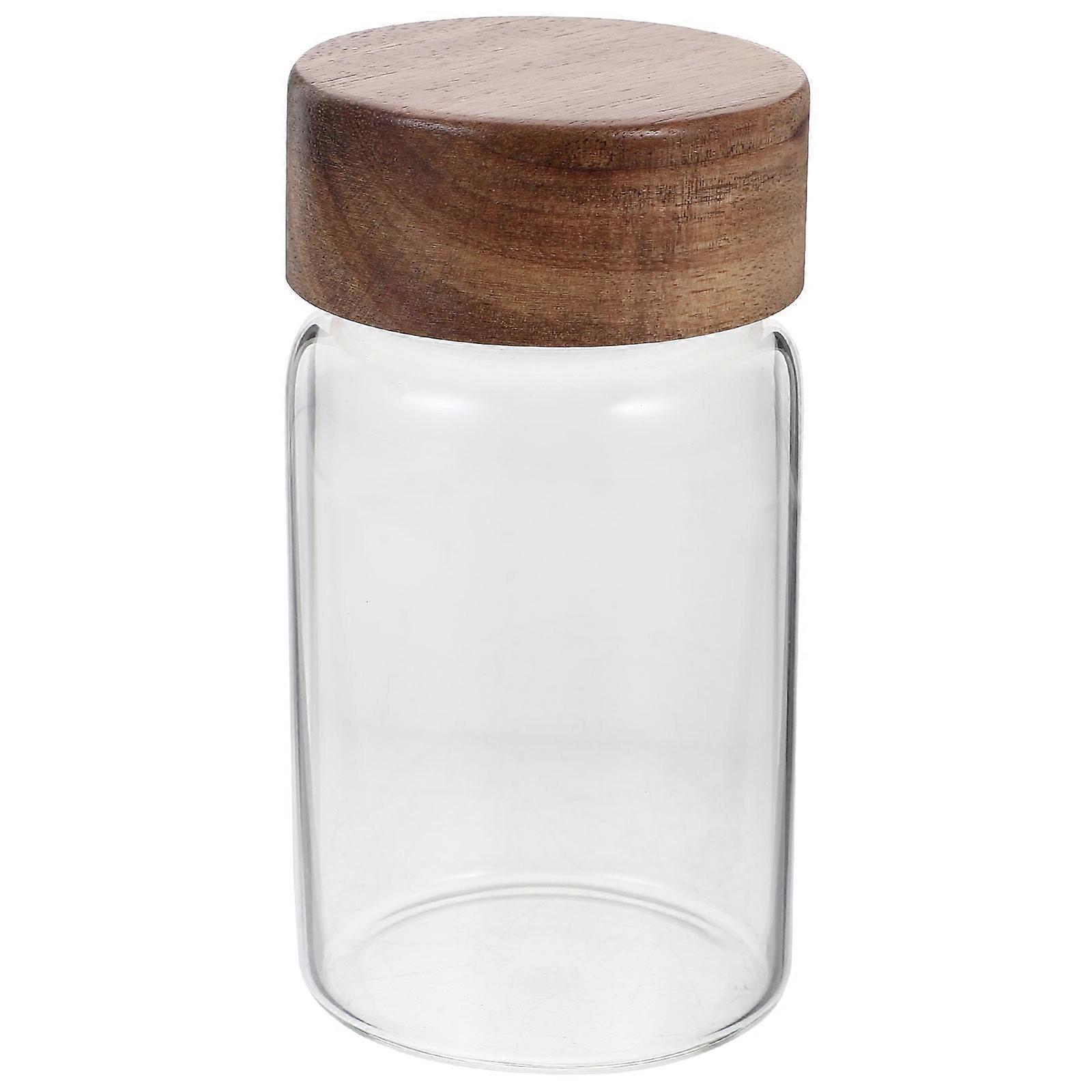 Glass Containers With Wood Lids For Pantry Storage Easy Cleaning 1Set
