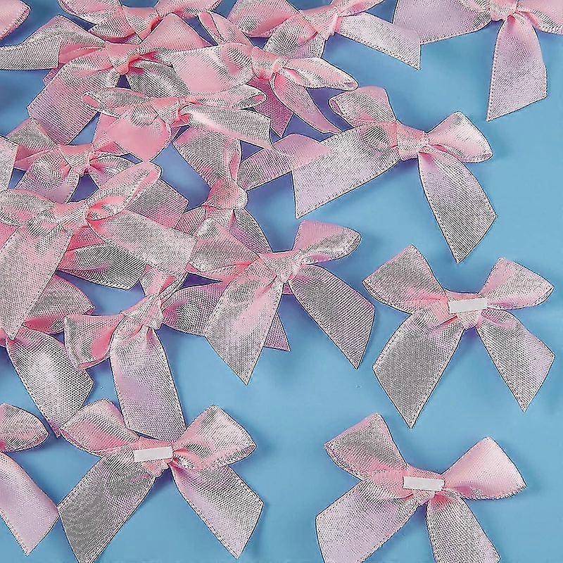 24 Pieces Self Adhesive Satin Ribbon Bows For Diy Crafts Valentine's Day Baby Shower Card Making Embellishments, 5cm Width (pink)