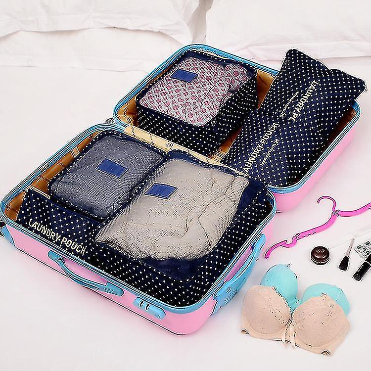 Travel Organizer Cube 6pcs Storage Bagsblue Dot