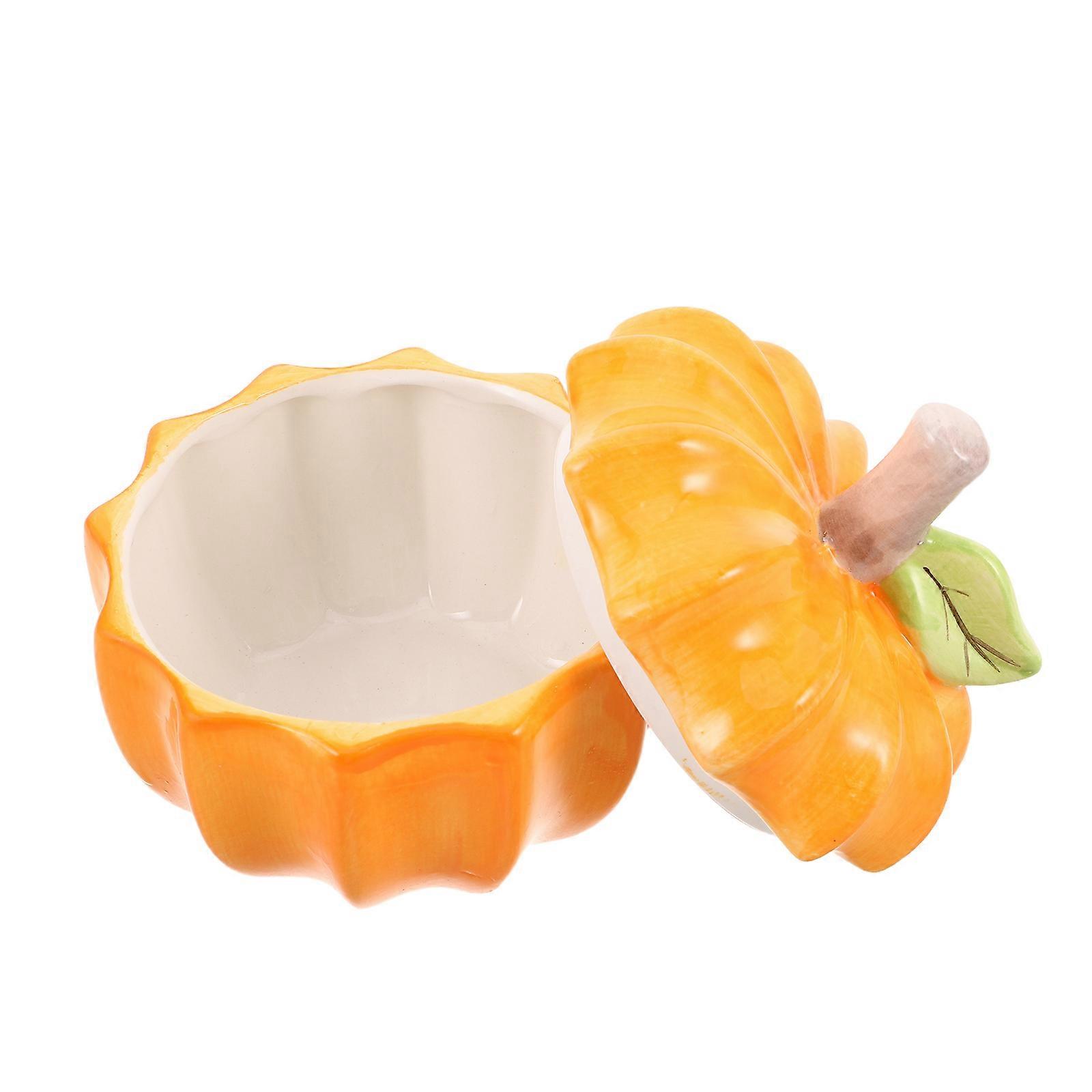 Pumpkin Shaped Ceramic Cookie Jar for Candy Storage 3Pcs with Lid