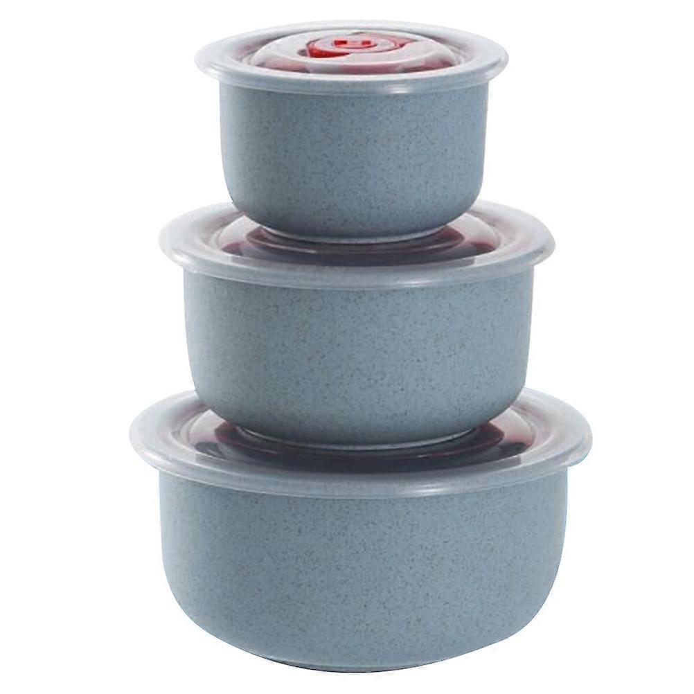 Straw Food Storage Box for Kitchen 3Pcs Lunch Bowl Container Blue