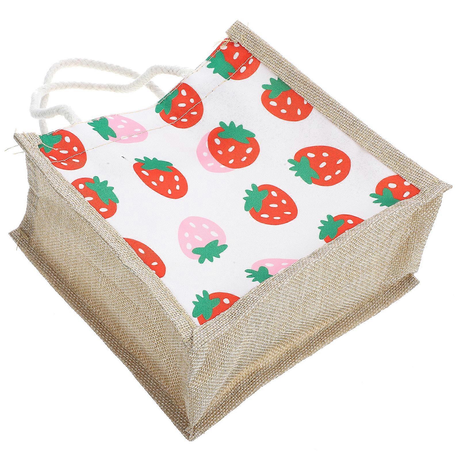 Reusable Lunch Bag Canvas Strawberry Pattern for Storage 3Pcs Set