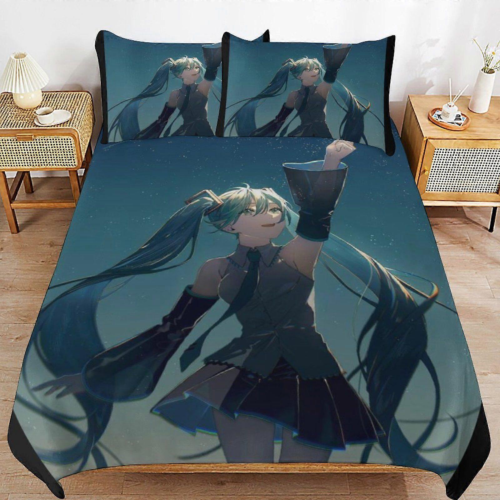a345 Hatsune Miku Gentle Surface Wrinkle Free Finish Cozy Design Soft Zip Bedding Duvet Cover Sets for Bedroom Use b345