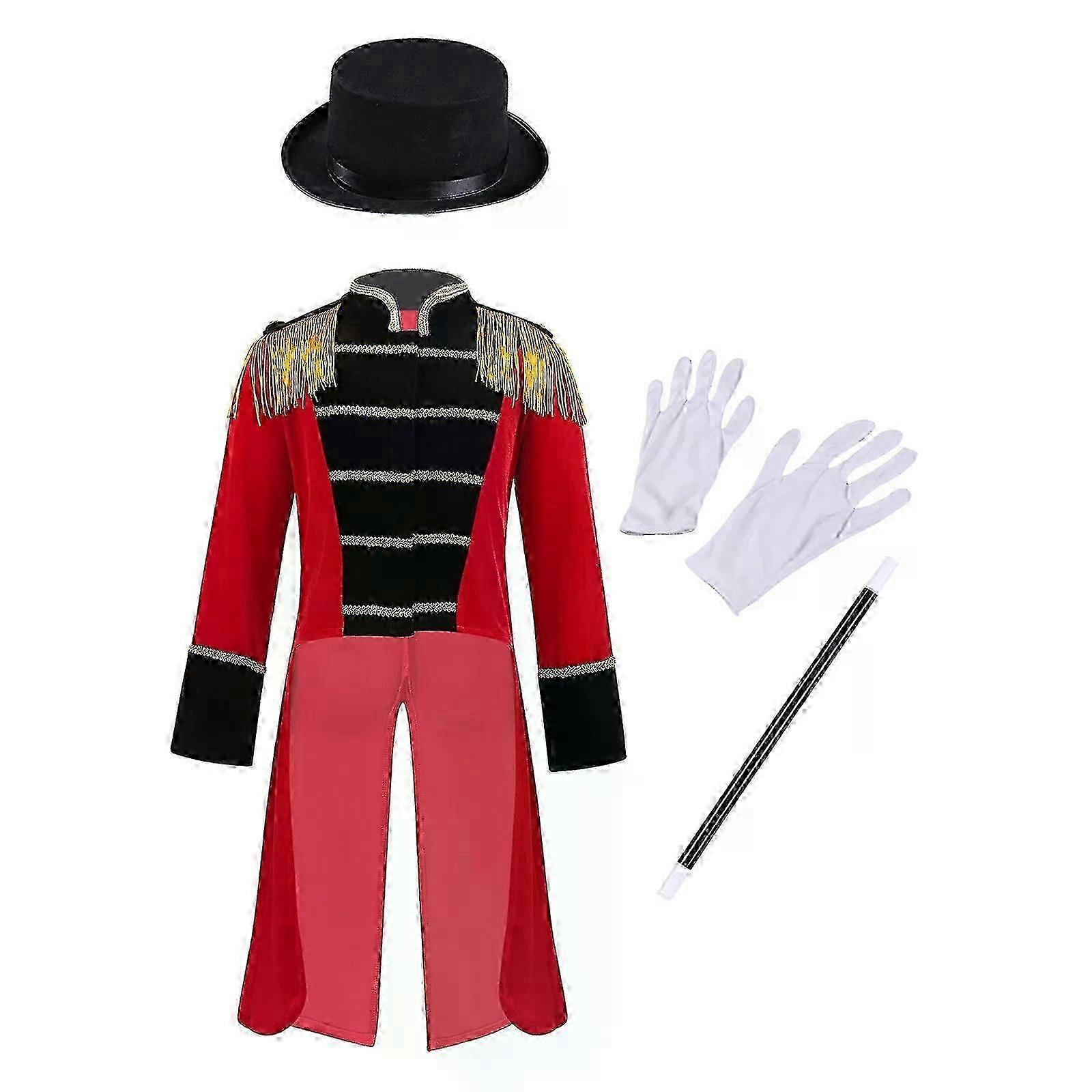 الأولاد هالوين Ringmaster مجموعة الأزياء مع قبعة وقفازات وعصا سحرية - زي السيرك تأثيري للأطفال