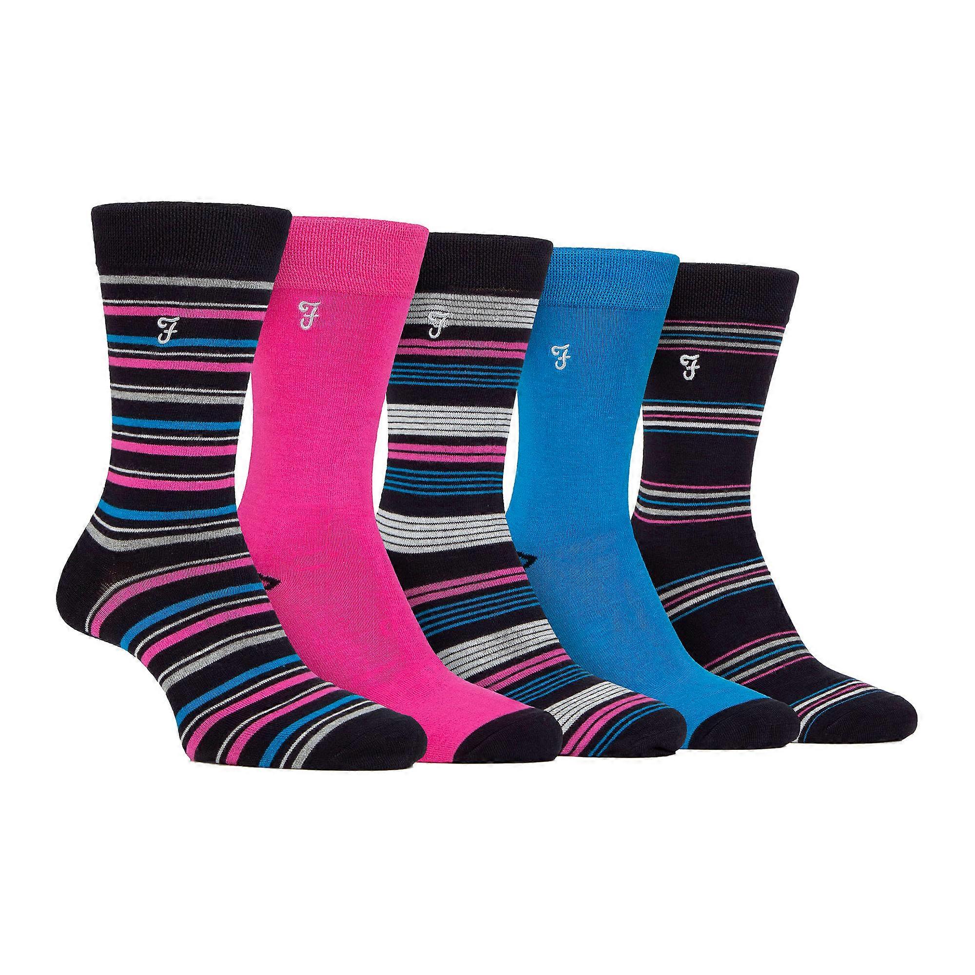 Farah - Mens 5 Pack Natural Bamboo Bright Patterned Socks