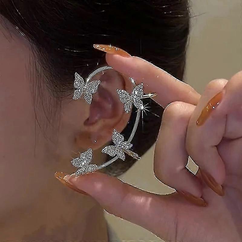 Mousserande Zircon Butterfly Örhängen Ear Wrap Dangle Öronmanschett Non Piercing Örhängen
