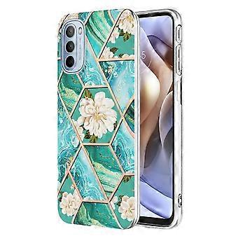 25-26 For Motorola Moto G31 / G41 Splicing Marble Flower Pattern TPU Phone Case