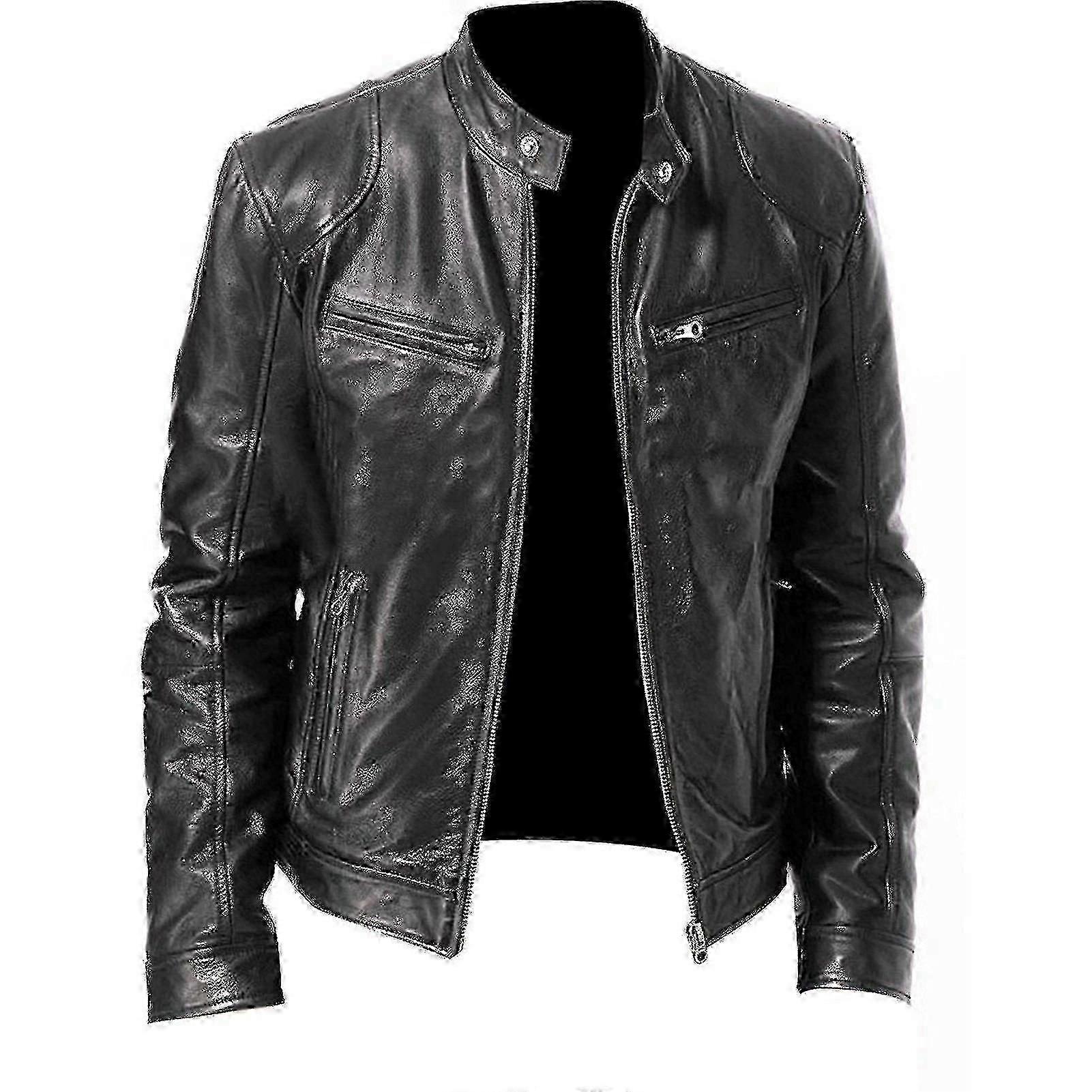 Vintage Style Men's Leather Jacket with Zipper Closure