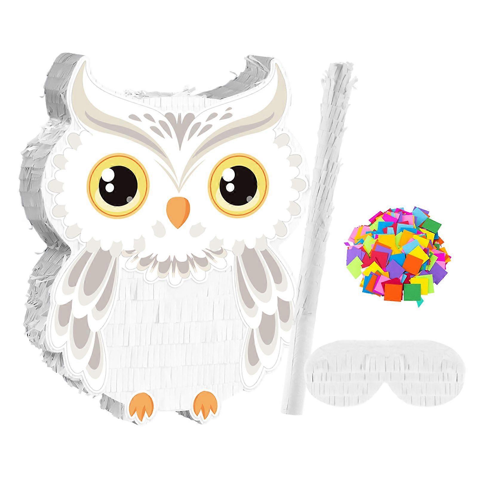 Jikaixiang Owl Pinata with Stick Blindfold Confetti Small Owl Pull String Pinata for Woodland Forest Animal Party Birthday Decoration