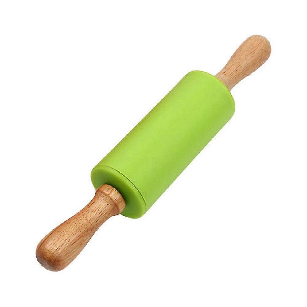 Wooden Handle Silicone Rollers Rolling Pin Kid Kitchen Cooking Baking Tool