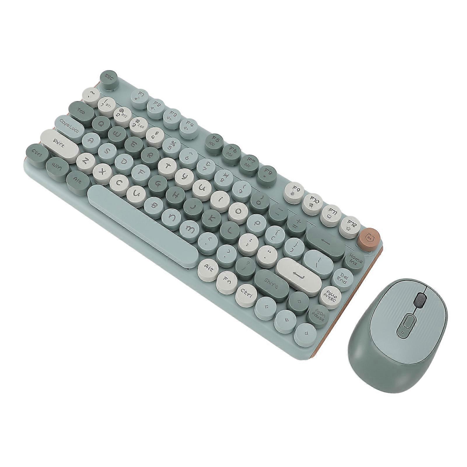 2.4G Bluetooth Wireless Keyboard Mouse Combo Retro Colorful 3 DPI Adjustable Round Keycaps Quiet Keyboard Mouse Set for Desktop Laptop Green Dual Mod