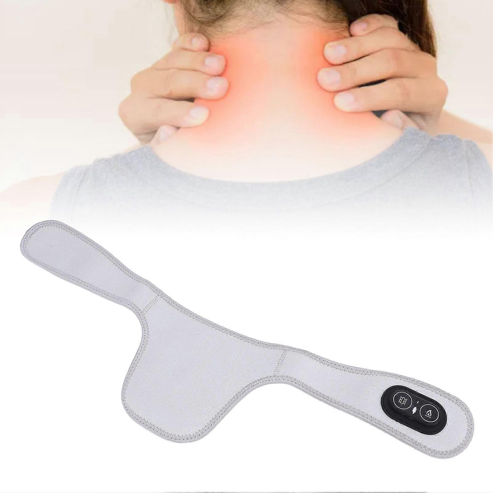 Neck Heating Pad Portable Electric Heated Wrap with Vibrating Hot Compress USB Plug in Grey 