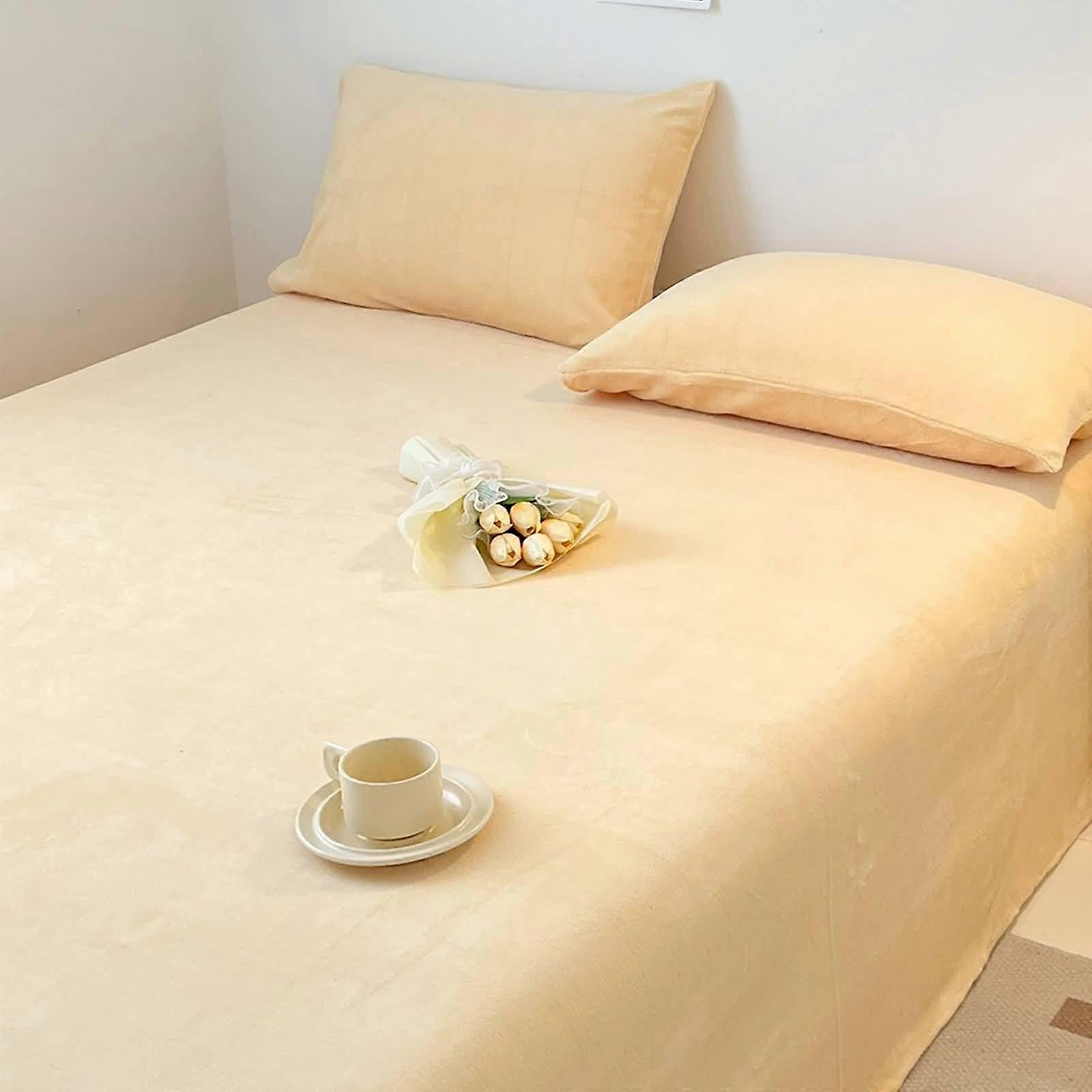 Full Sheets Set 94 X 98 In Milk Velvet Bedspread Twin Solid Color Light Yellow King Size