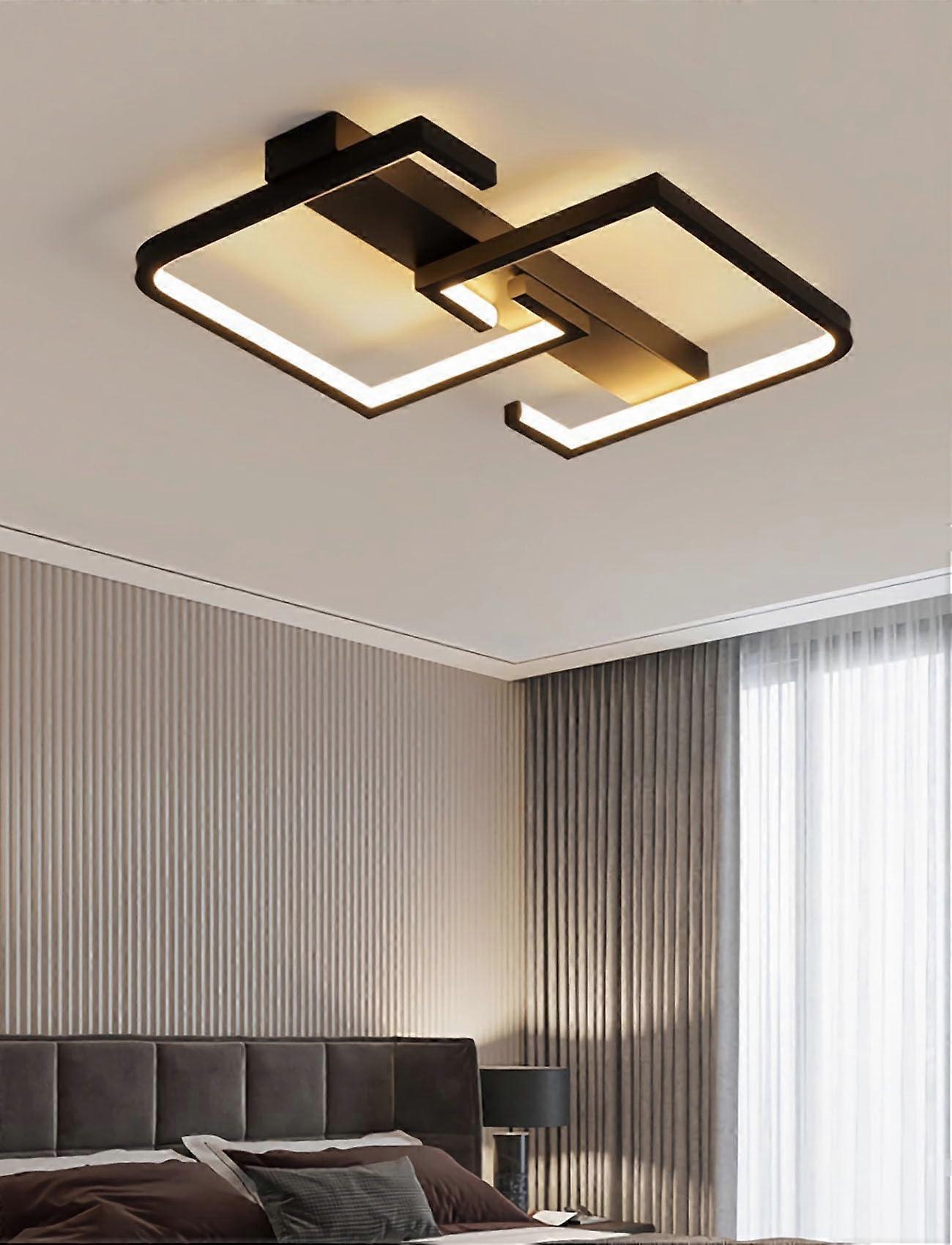 LED Ceiling Light Square, Dimmable, Remote, 34W, Black, Flush Mount, 42cm, For Bedroom, Study, Office, Kitchen, Lounge
