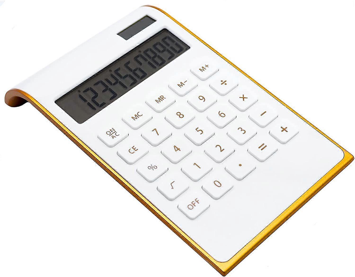 Calculator, 10 Digits Solar Battery Basic, Dual Powered Desktop Calculator, Tilted LCD Display, Inclined Design Slim Desk Calculator  (White) (1pc