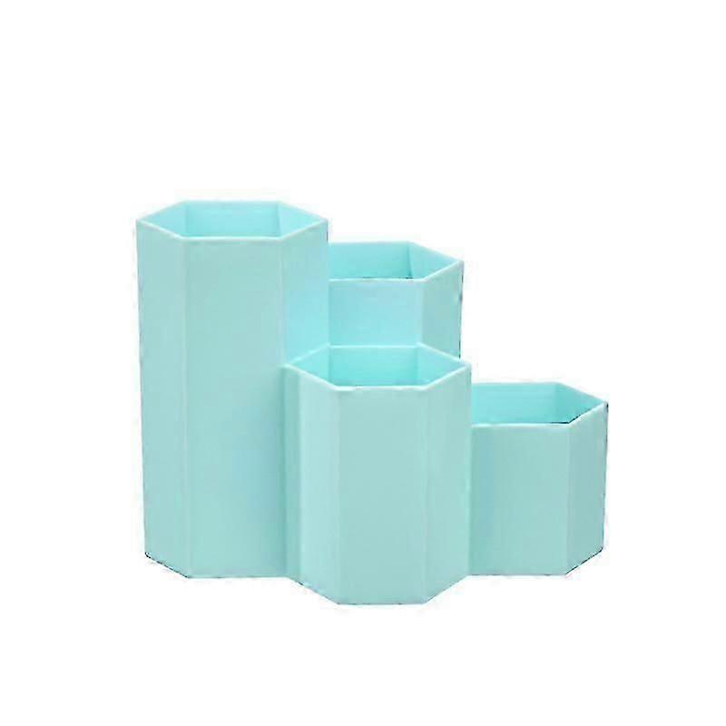 Hexagonal plastic four-compartment pen holder Stationery storage bracket (blue)