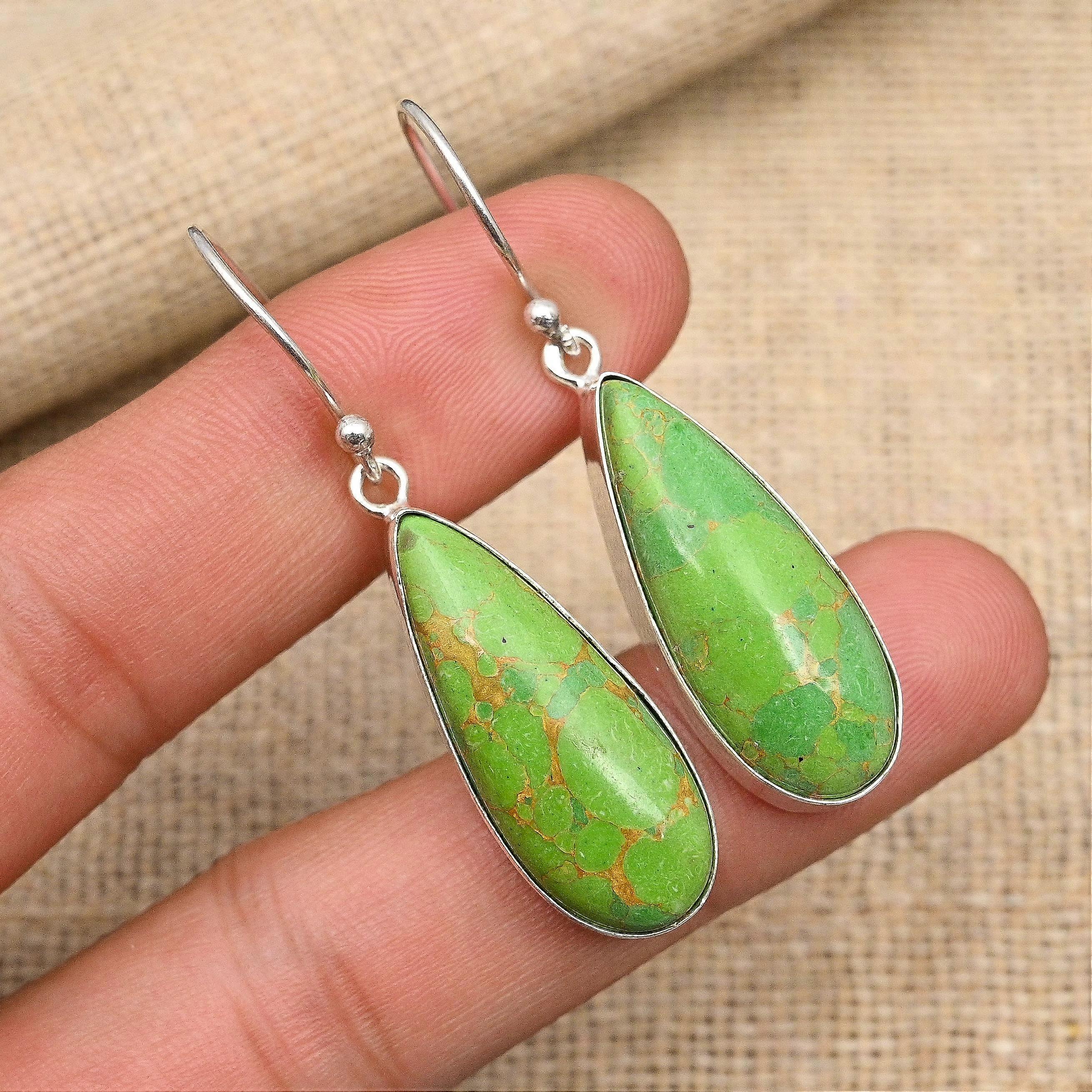 Green Copper Turquoise Gemstone Handmade Jewelry Solid 925 Sterling Silver Earring