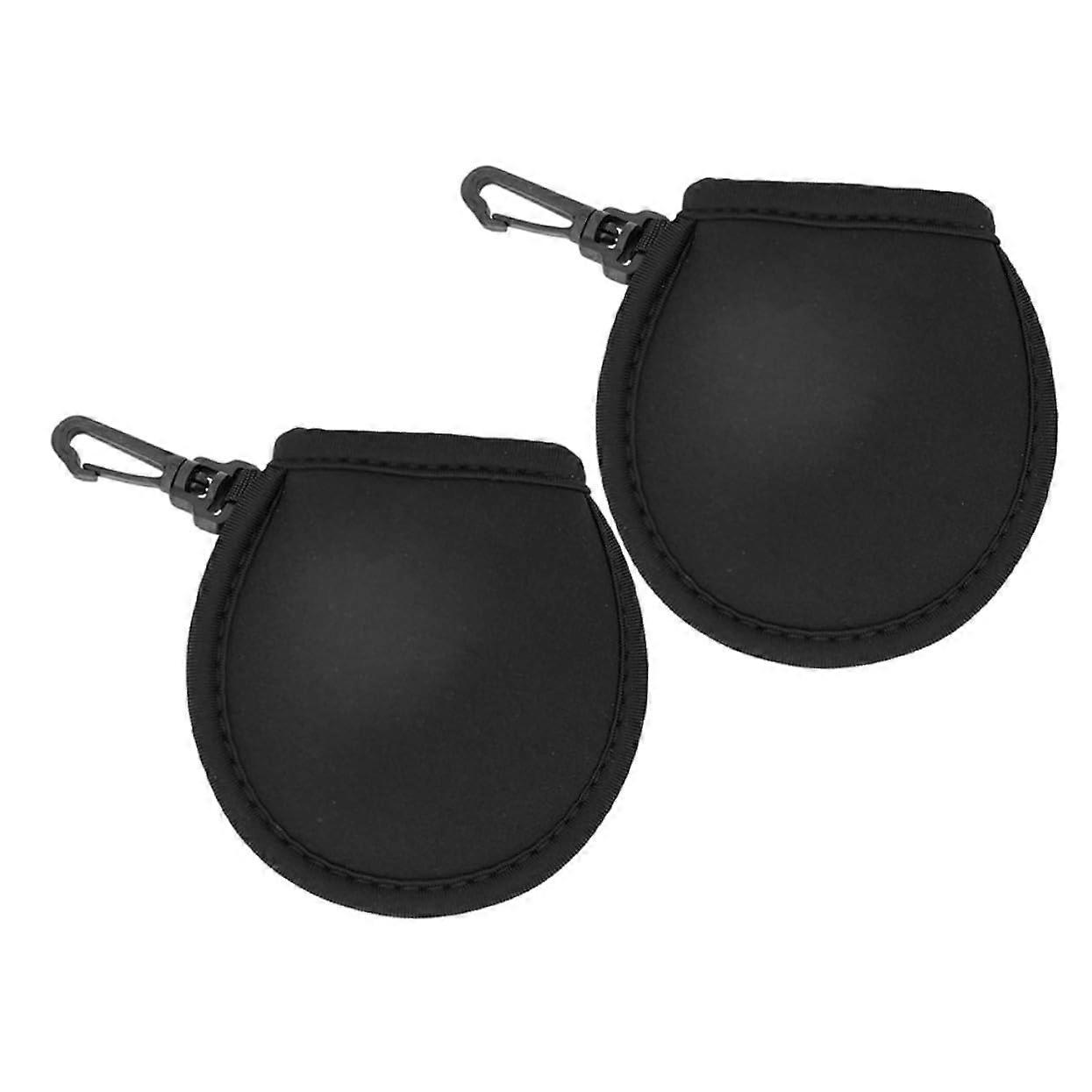2 Pack Golf Ball Cleaning Pouch with Soft Lining for Men, Portable Black Accessory Bag for Course Use