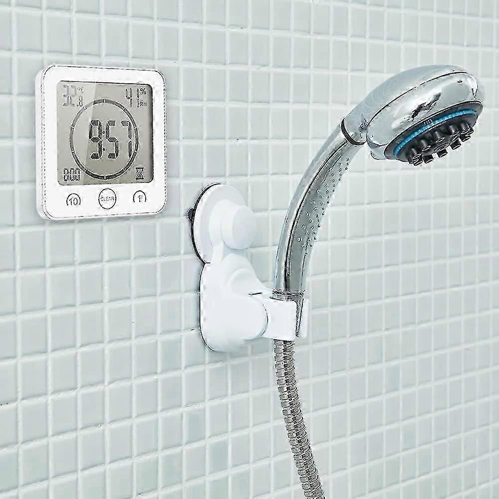 Bathroom Clock, Lcd Digital Alarm With Waterproof Touch Shower Clock, Temperature Humidity, Countdown Timer, 3 Mounting Methods, Battery Powered (whit