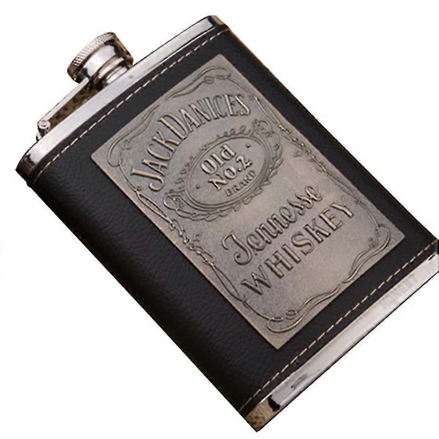 225 ml höftkolv i rostfritt stål i läder för whisky/vin