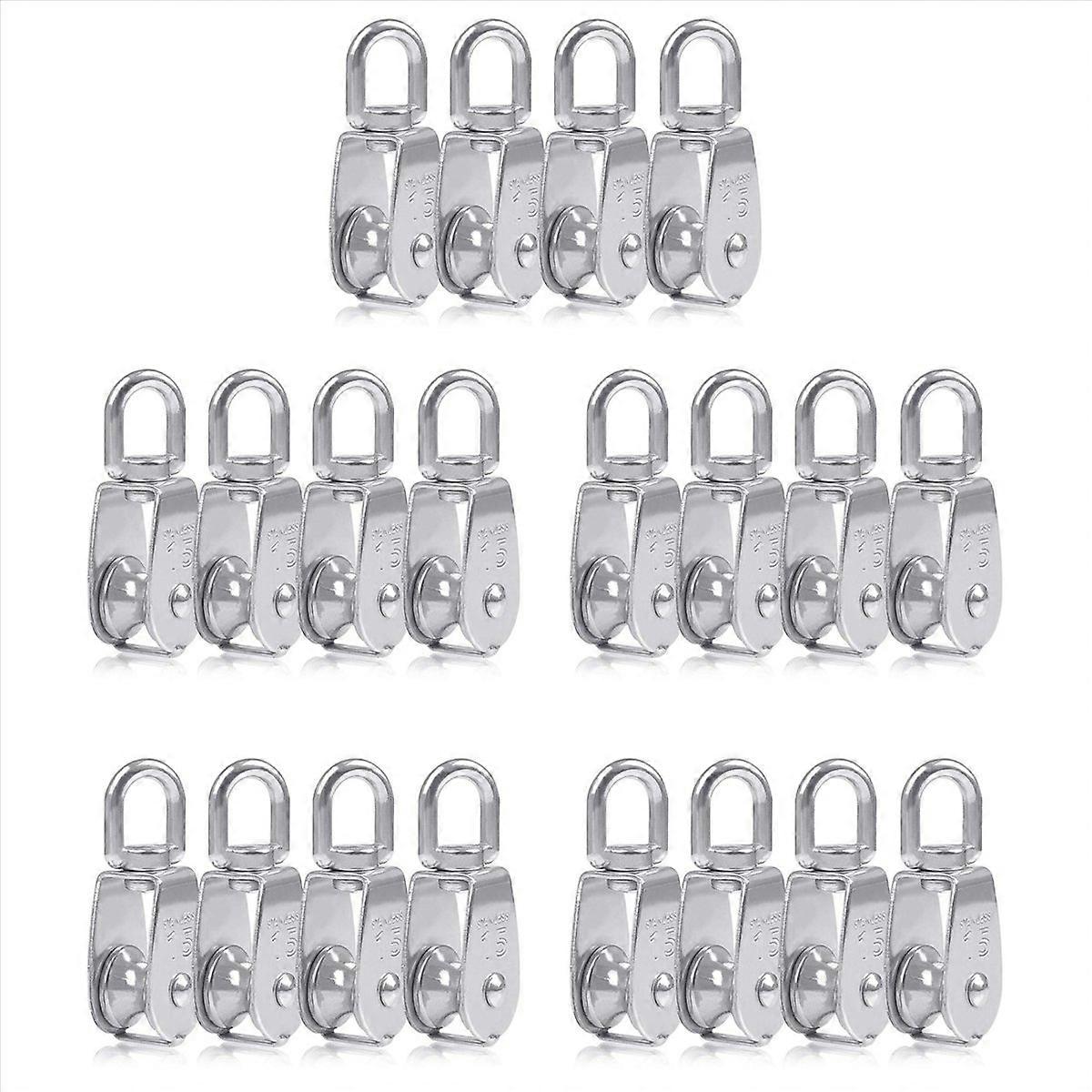20PCS Single Pulley Block M15 Stainless Steel Small Pulley Roller for Rope Cord in °Swivel Silver Pu