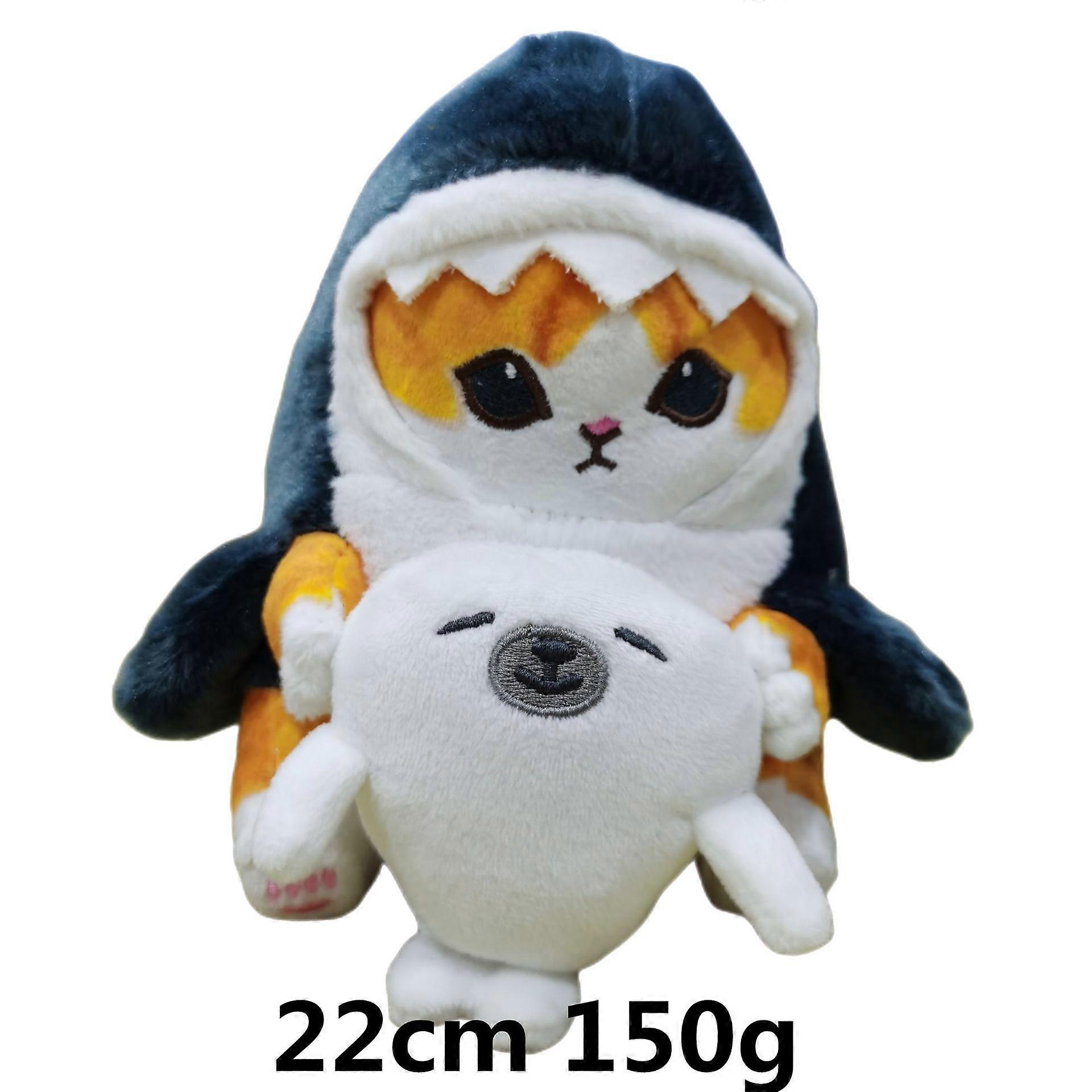 Japanese-style shark cat fried shrimp keychain plush toy claw machine doll shark cat plush keychain mini doll