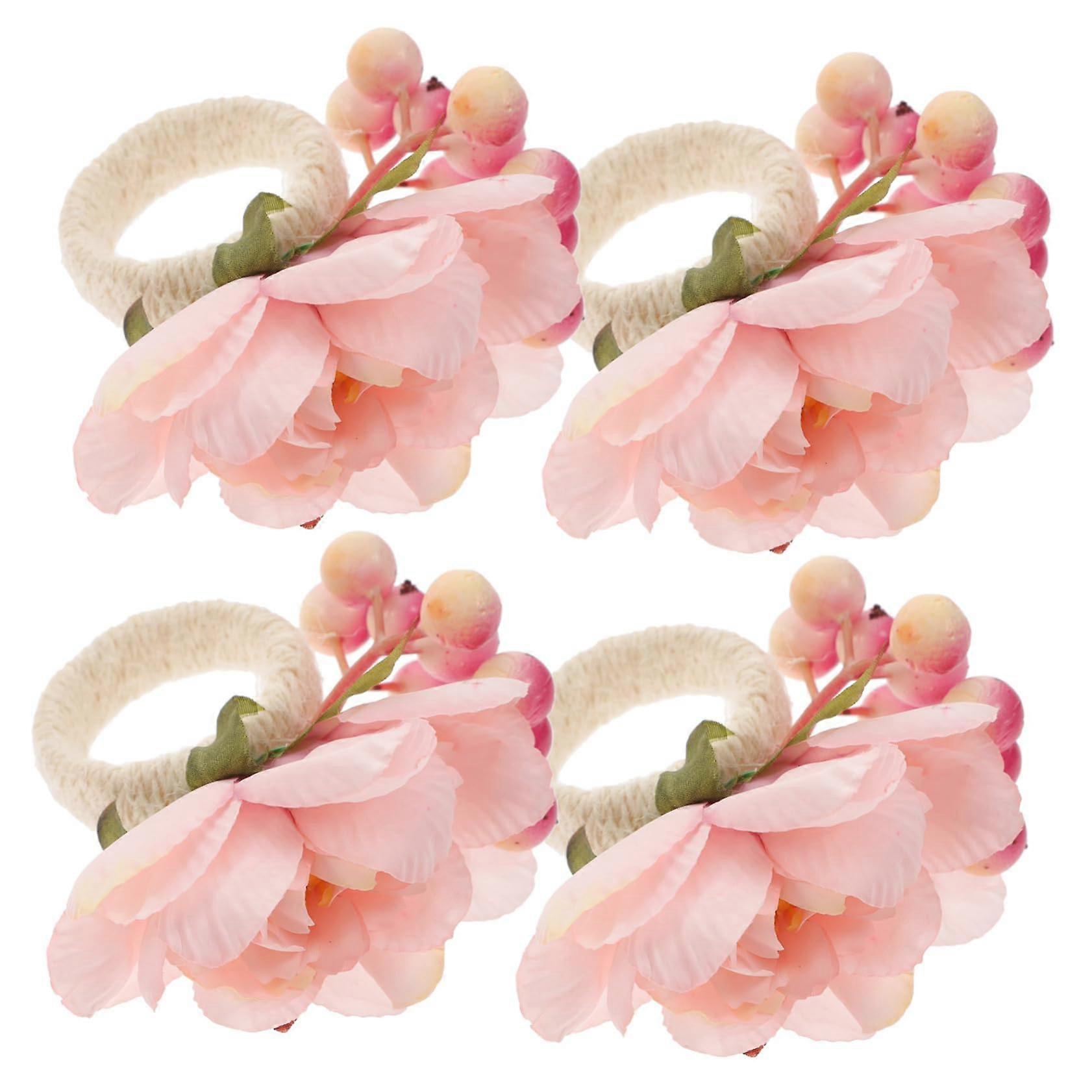 Fake Flower Napkin Rings Set of 4 Reusable Table Decorations for Dining Parties and Weddings