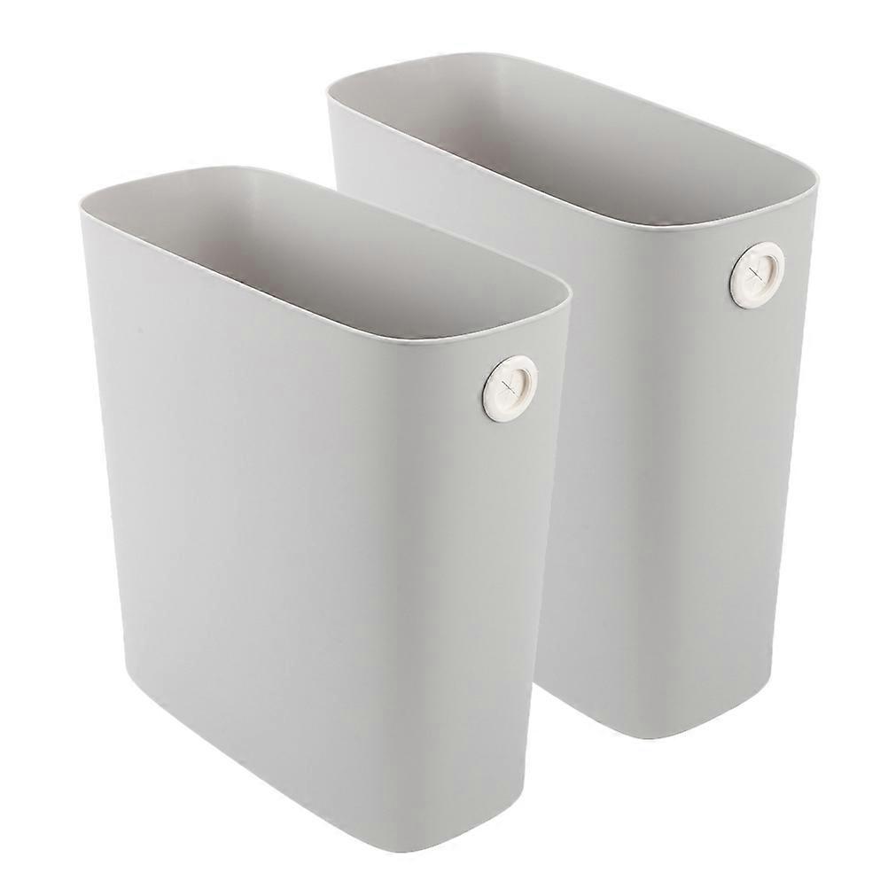 Home Garbage Can Plastic Slim Trash Can for 2Pcs Grey Wastebasket