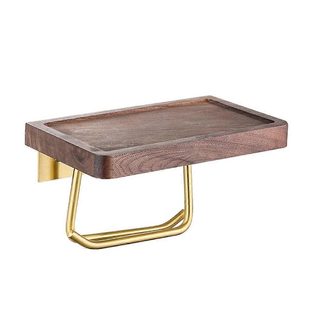 Bathroom Paper Towel Holder Black Walnut Toilet Paper Holder with Phone Shelf and Wide Platform Design