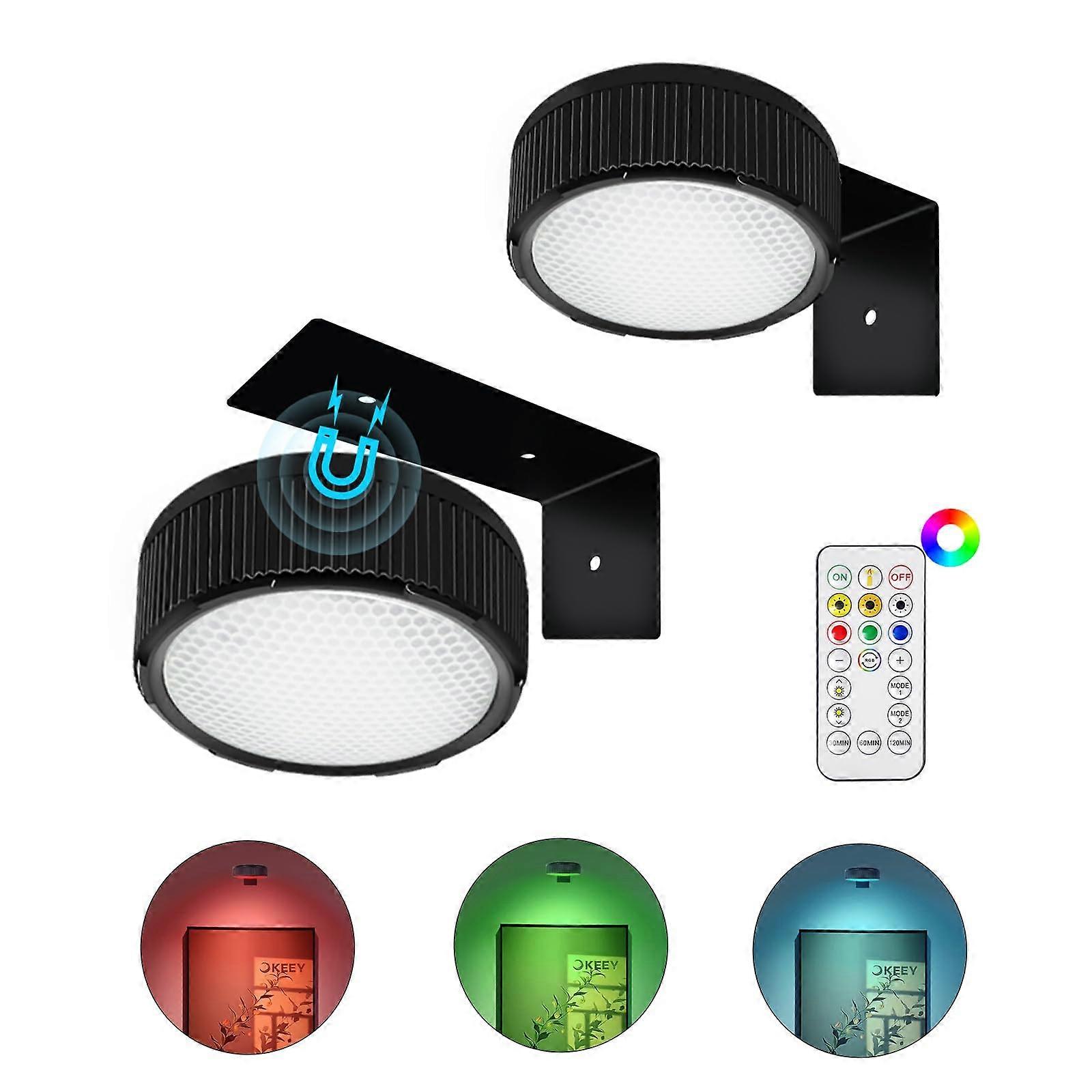 Wireless Picture Light 2 Pack Magnetic Battery Powered RGB Dimmable Art Lamp with Remote Timer, Black